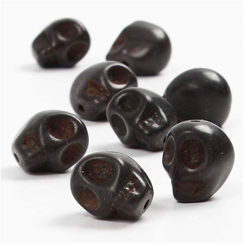Dødningehoved Howlite 12 mm sort - 32 stk.