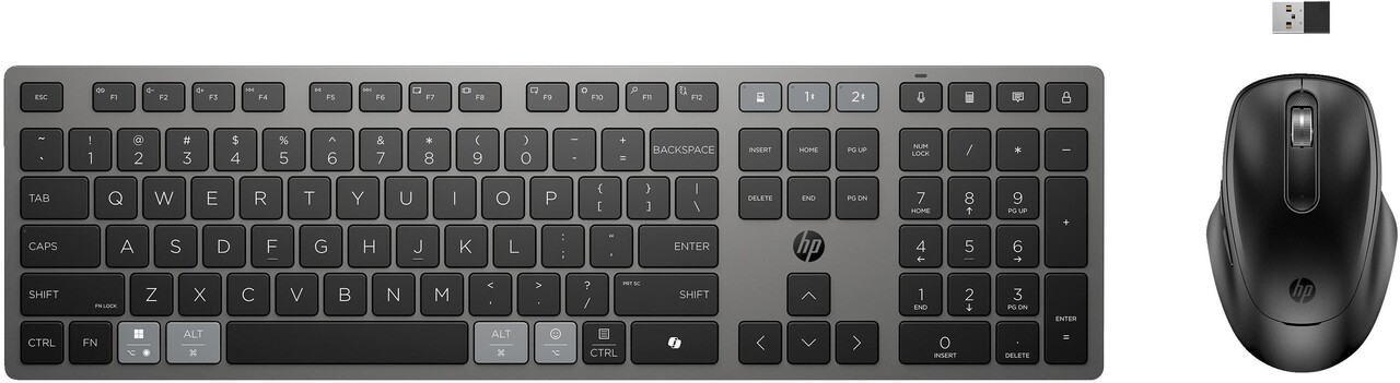 Mus- og tastatur sæt, trådløs, HP 725 Multi-Device Rechargeable, sort