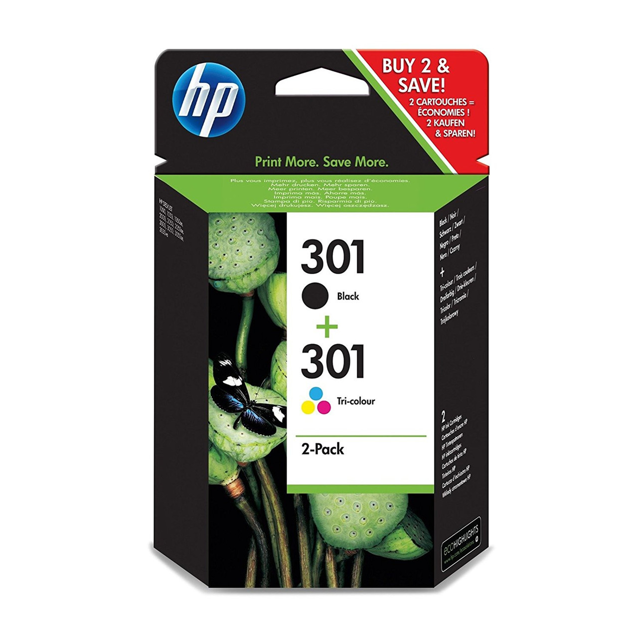 HP 301, Blækpatron, Sort & Farve, 165 sider, Sampak