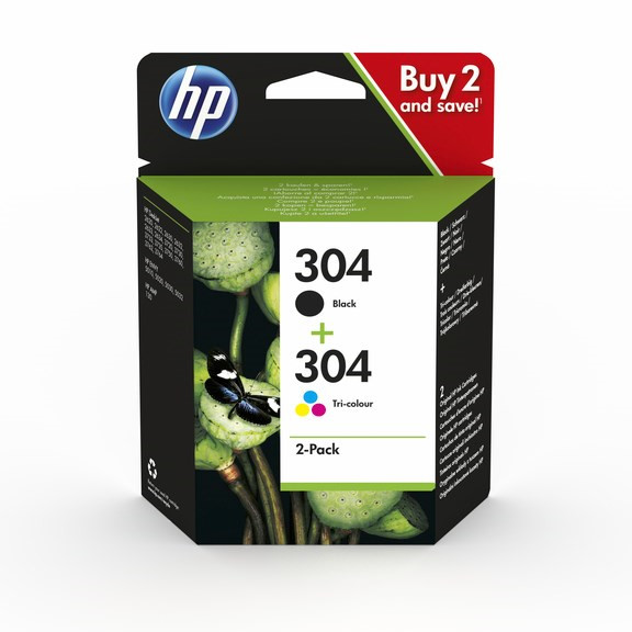 HP 304, Blækpatron, Sort & Farve, Sampak