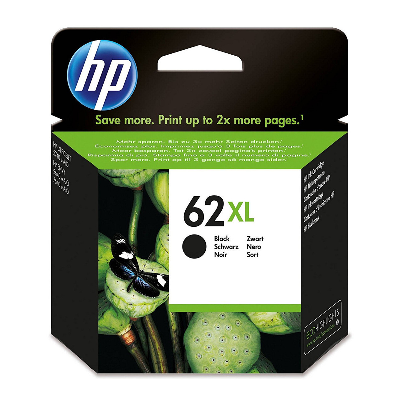 HP 62 XL Sort blækpatron, C2P05AE, 600 sider
