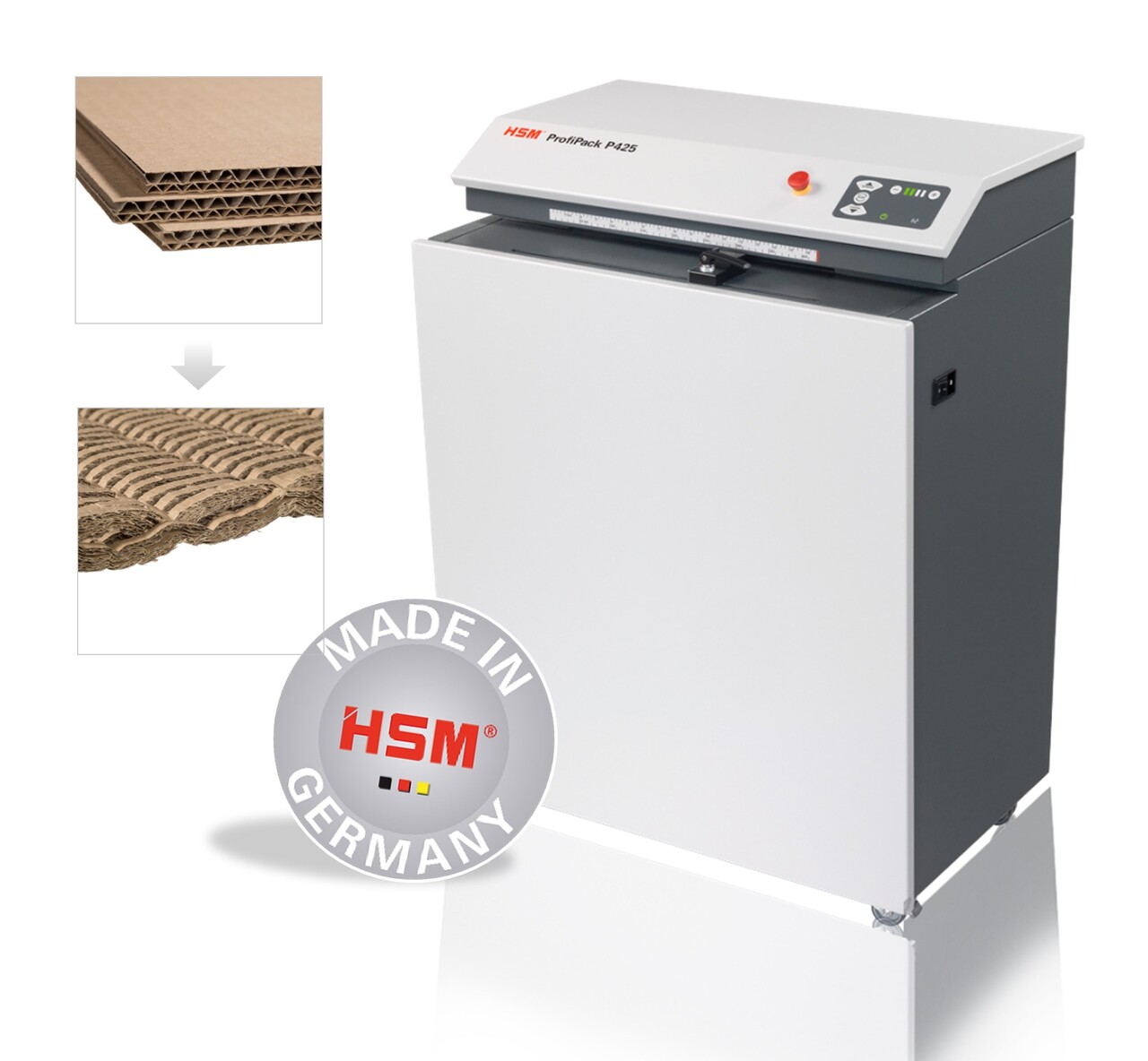 Papmakulator HSM ProfiPack P425 gulvmodel m. adaptersæt
