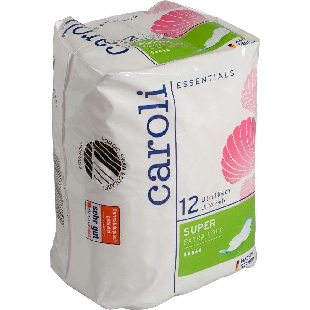 Hygiejnebind, Caroli, 28x9,5cm, hvid, Ultra Pads, Super, med vinger, enkeltpakket - 144 stk