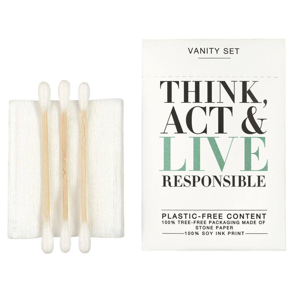 Hygiejnesæt, Think, Act & Live Responsible, med 3 vatpinde og 3 vatrondeller - 200 stk