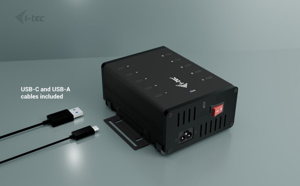 Opladningshub, i-tec, Univ charging hub 10xUSB-C 15W active w/180W power supply, sort