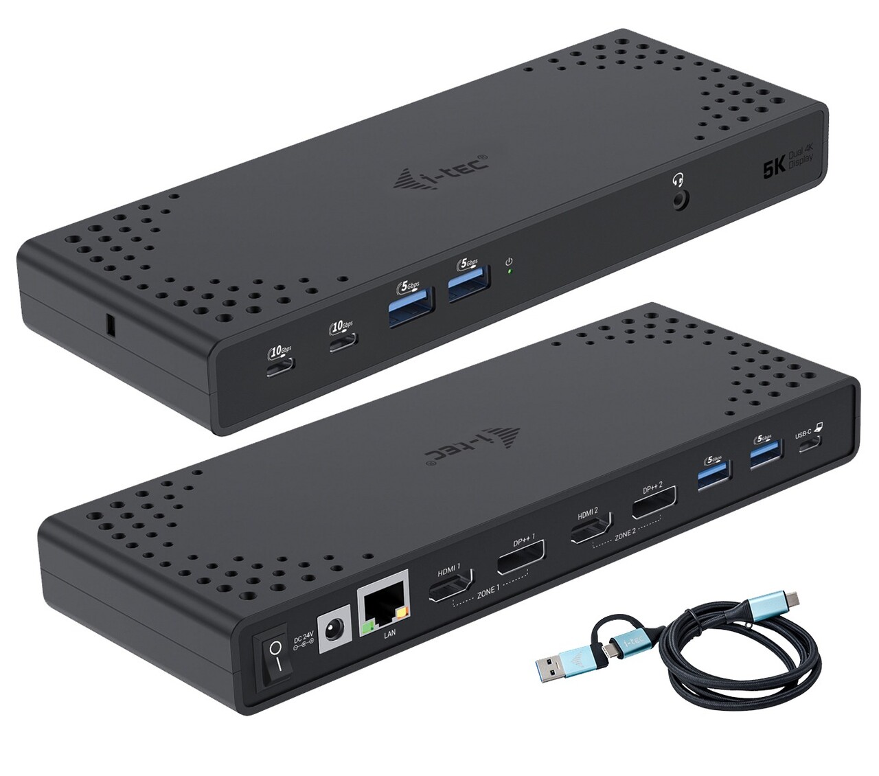 Dockingstation, i-tec, Univ dual dock 2xDP 2xHDMI 4xUSB-A 2xUSB-C GLAN 100W PD, sort