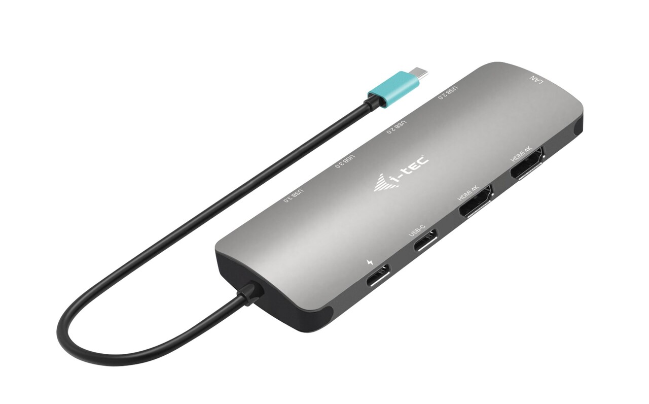 Dockingstation, i-tec, USB-C trav dock 2xHDMI 4xUSB-A 1xUSB-C 1xUSB-C PD 100W GLAN, grå