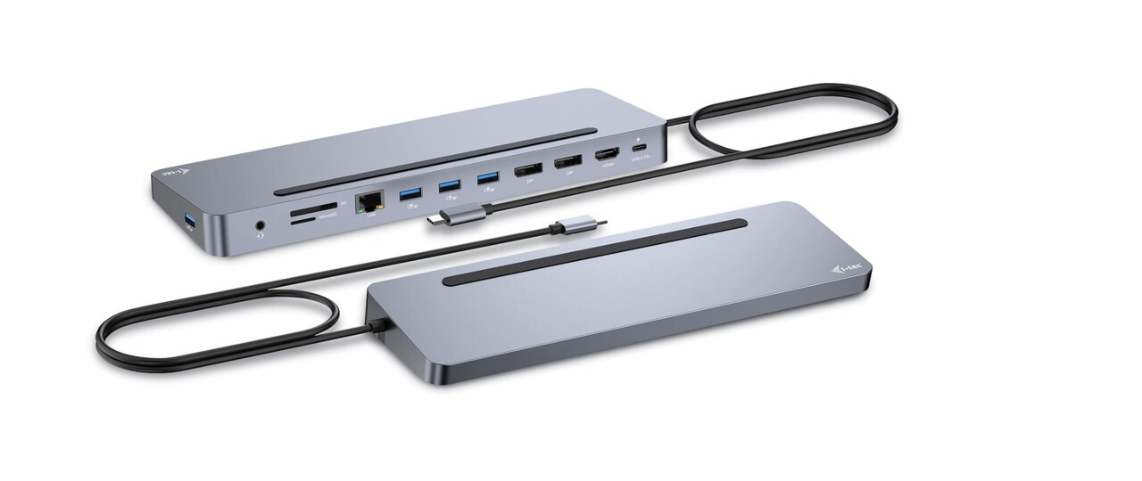 Dockingstation, i-tec, USB-C triple dock 2xDP HDMI 4xUSB-A 1xUSB-C GLAN 100W PD SD, grå
