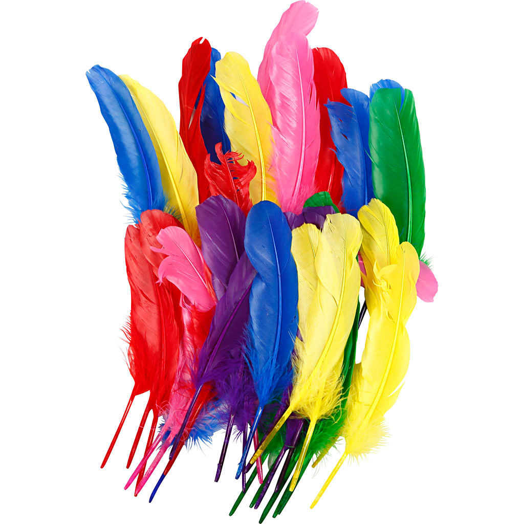 Indianerfjer - Assorteret farver - Længde 20 cm - 36 stk.