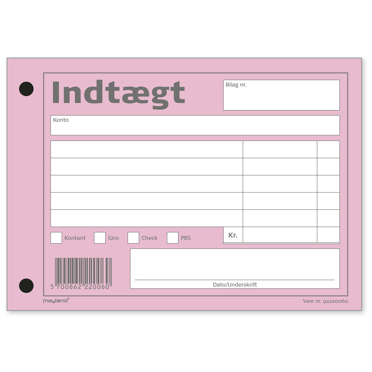 Indtægtbilag 100 x 148 mm 92220060 - 10 blokke á 100 ark
