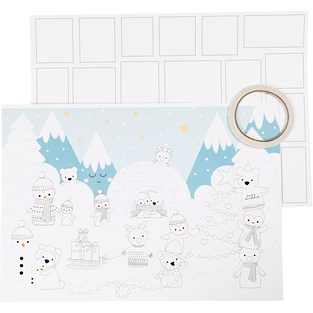 Julekalender med motiv størrelse 30 x 42 cm hvid - 3 stk