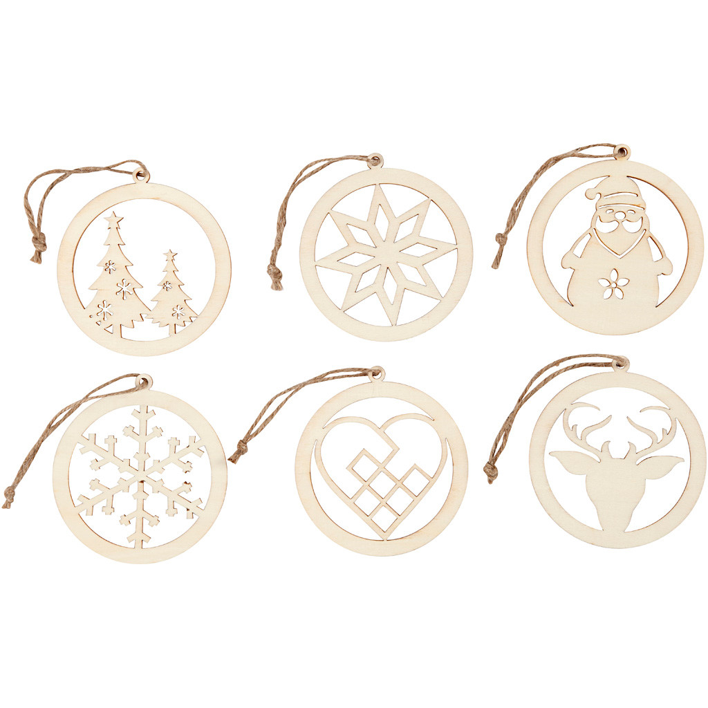 Juleophæng - Krydsfiner - Ø8cm - 0,3cm - 6 stk