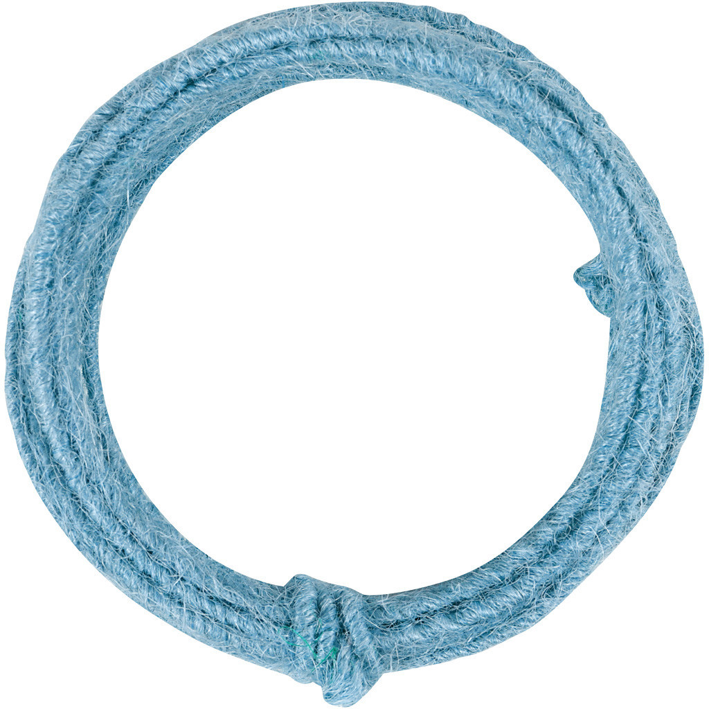 Ståltråd med jutesnor, tykkelse 2-4 mm, himmelblå, 3m