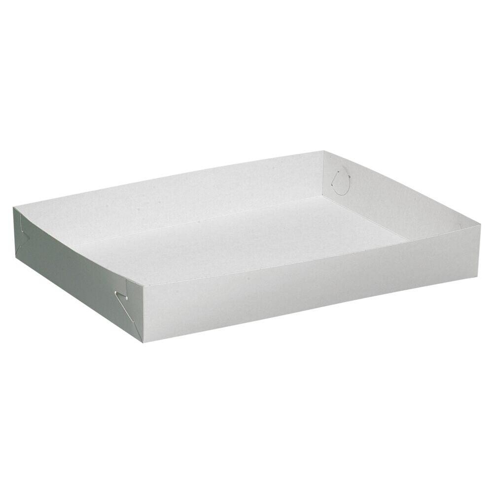 Kageæske 44,5x32x6,5cm hvid pap kraftig model kaolin coating - 100 stk