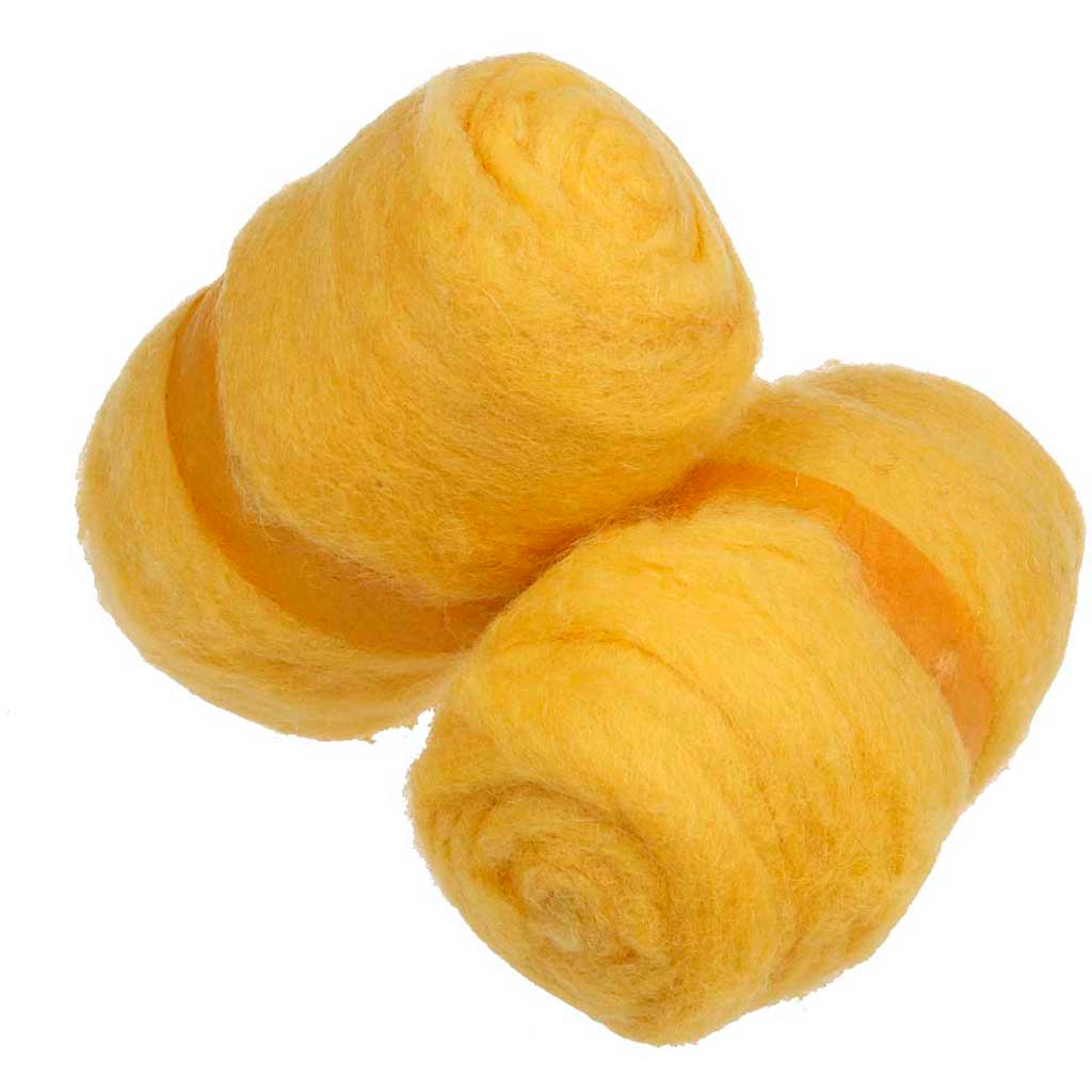 Kartet uld, gul, 2x100g