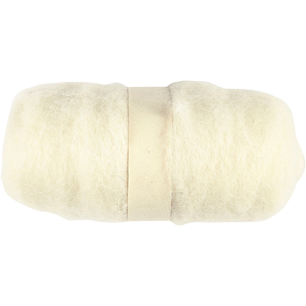 Kartet uld hvid - 100 gram