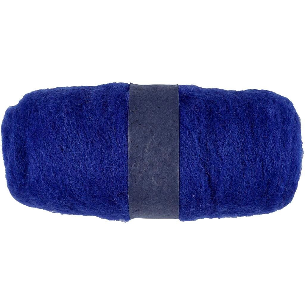 Kartet uld, kongeblå, 100g
