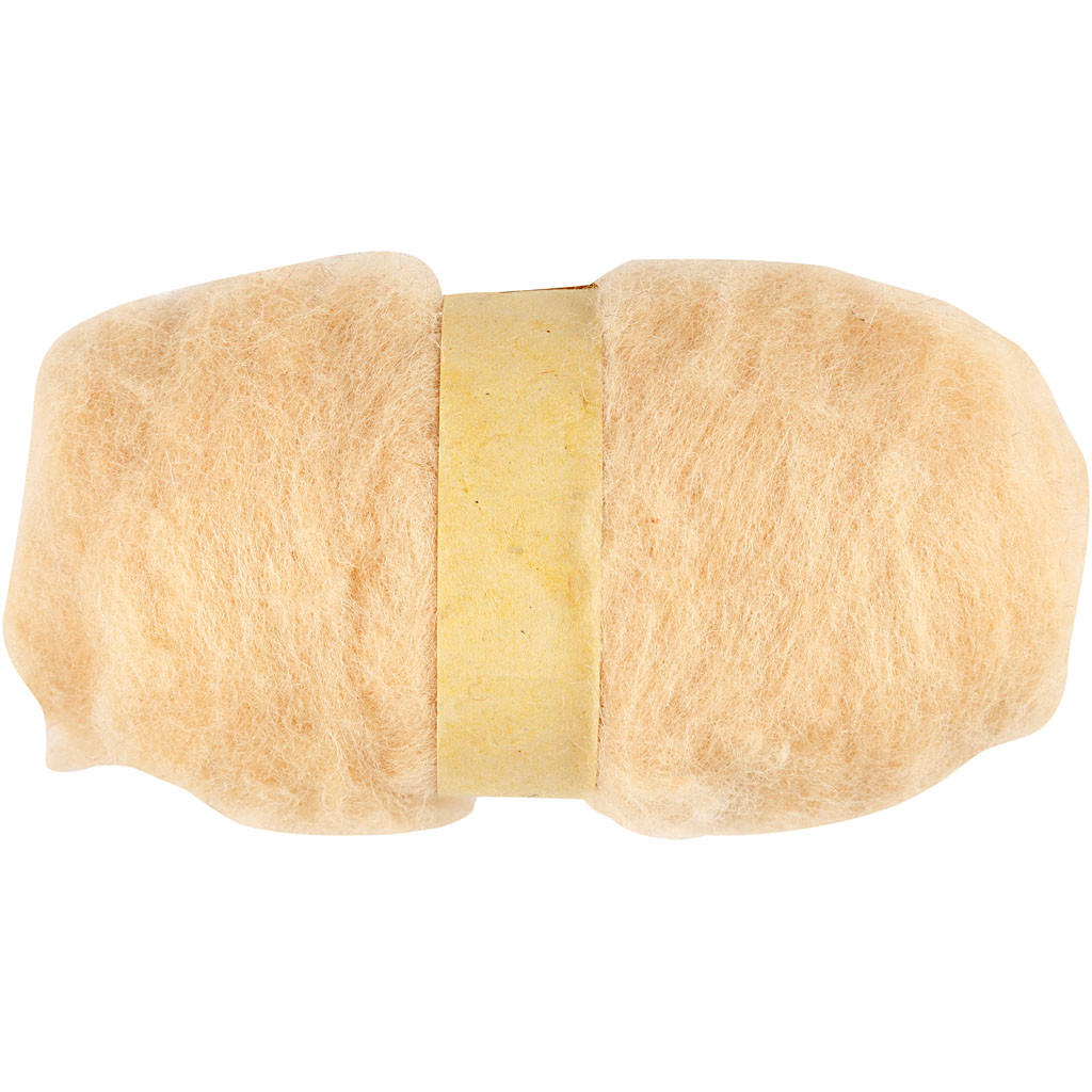 Kartet uld, lys hudfarvet, 100g