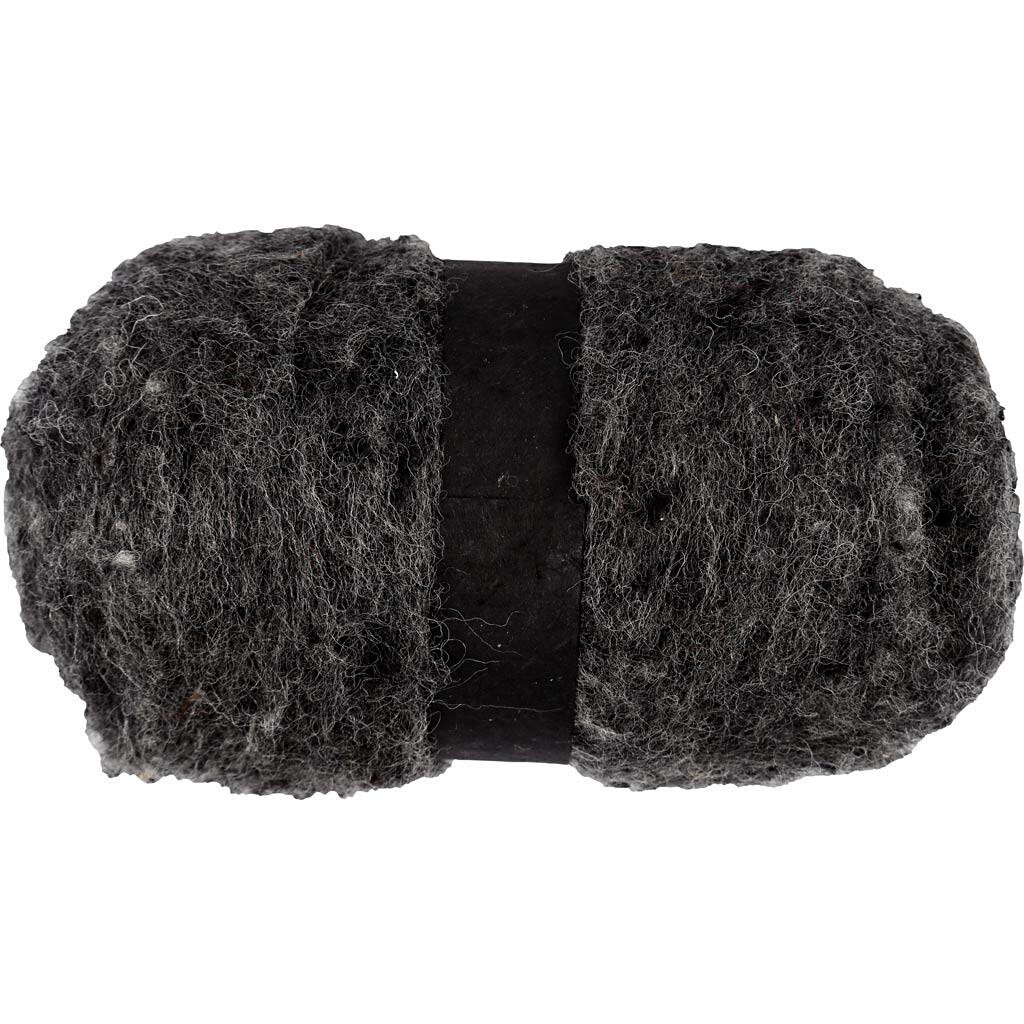 Kartet Uld, mørk grå, 100 g/ 1 bdt.
