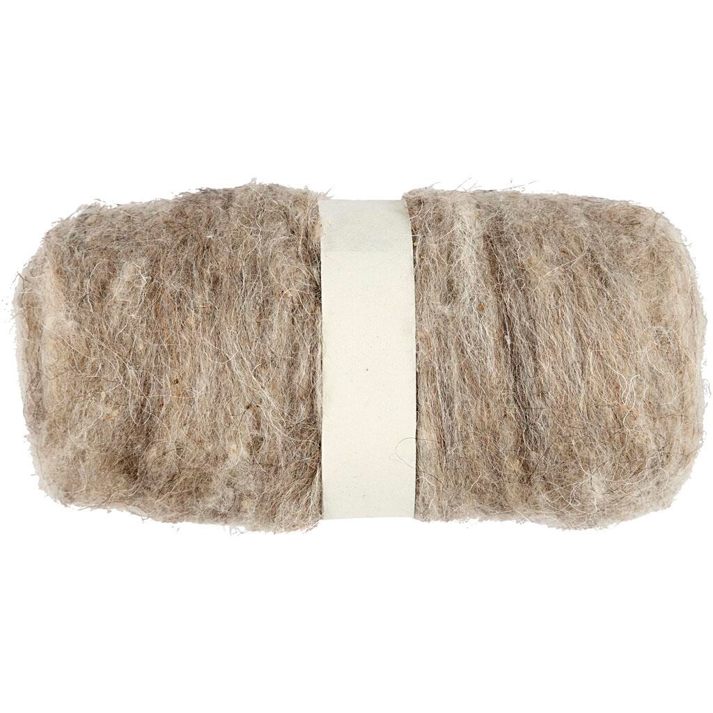 Kartet uld, natur, 100g