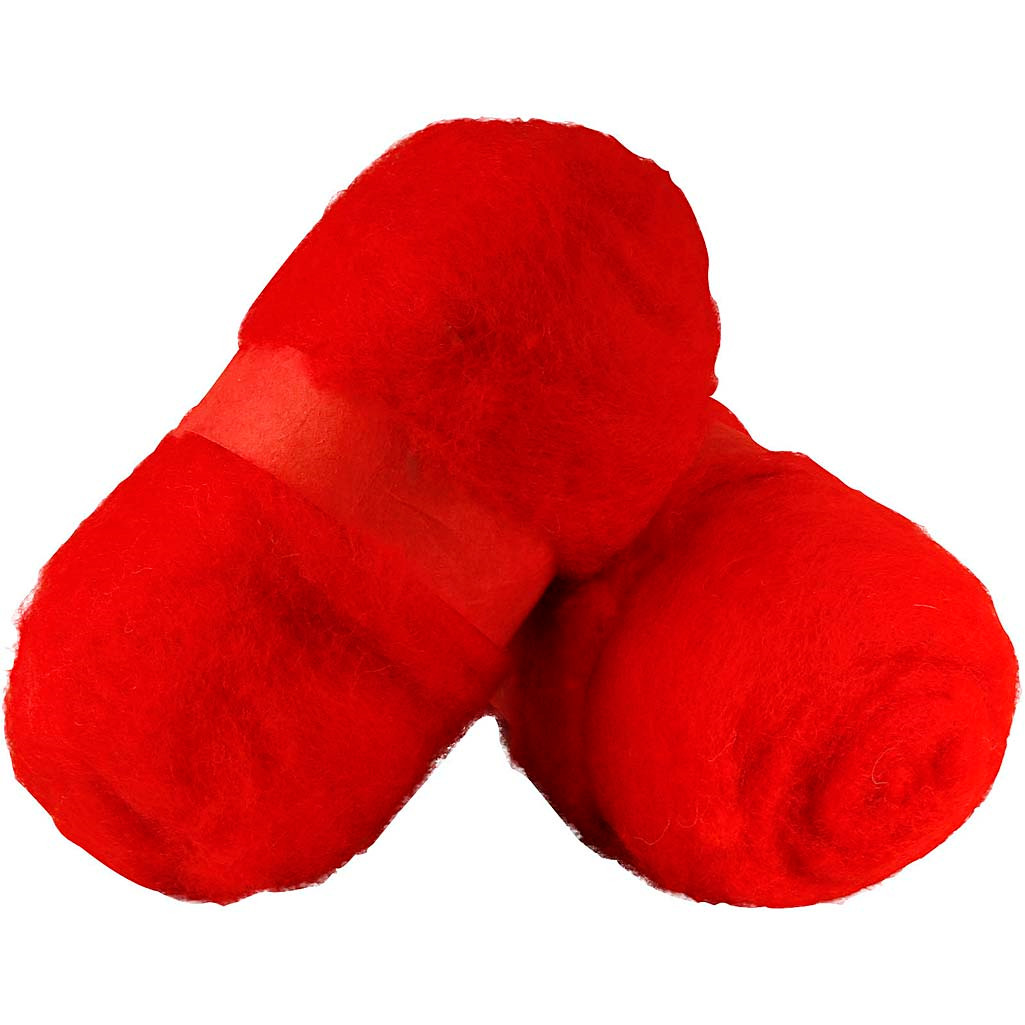 Kartet uld, rød, 2x100g