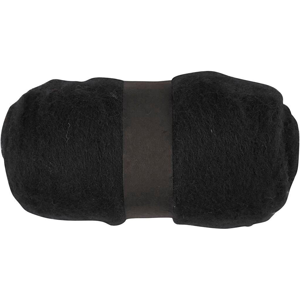 Kartet uld - Sort - 100 g