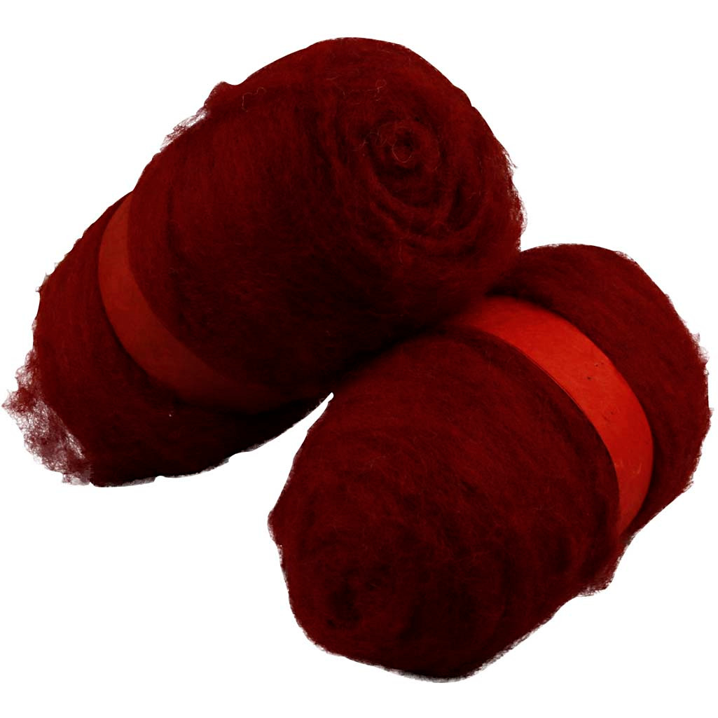 Kartet uld, varm rød, 2x100g