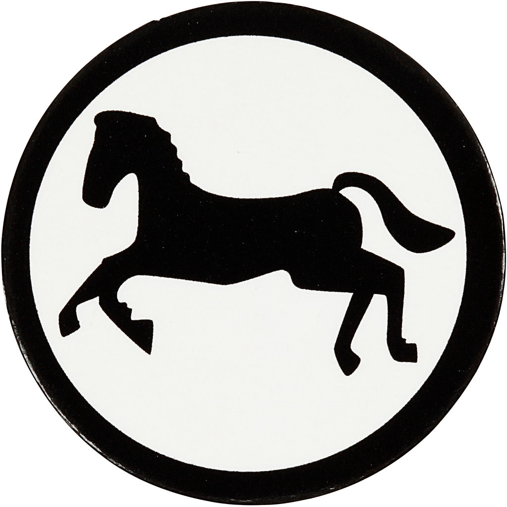 Kartonmærkat sort hest i kraftig karton diameter 25 mm | 1 pk. á 20 stk.