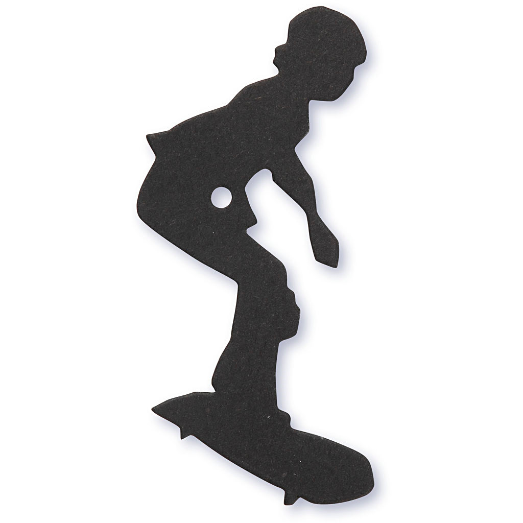 Kartonmærkat, str. 56x67 mm, sort, skater, 10stk.
