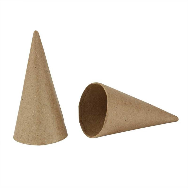 Kegle papmaché Højde 10 cm diameter 5 cm - 10 stk