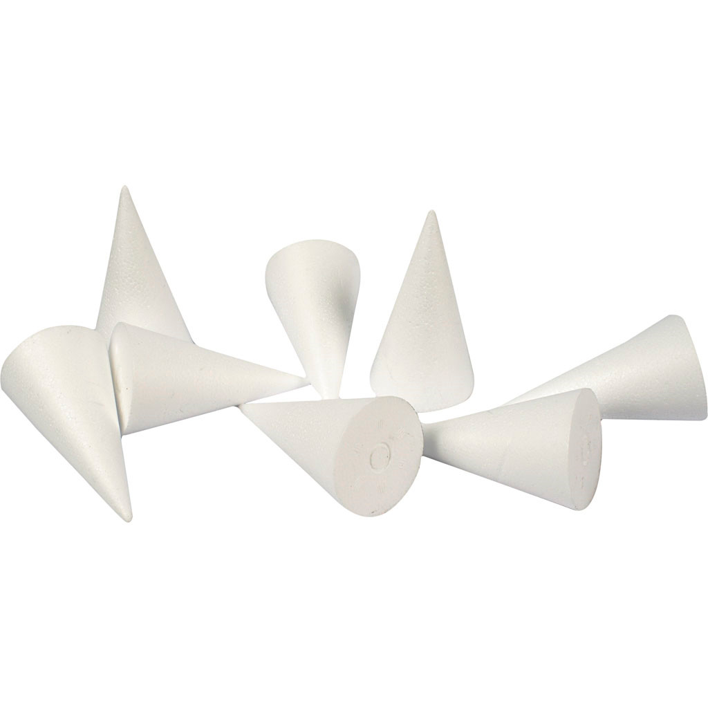 Kegle styropor, Højde 11 cm, diameter 5,5 cm | 50 stk