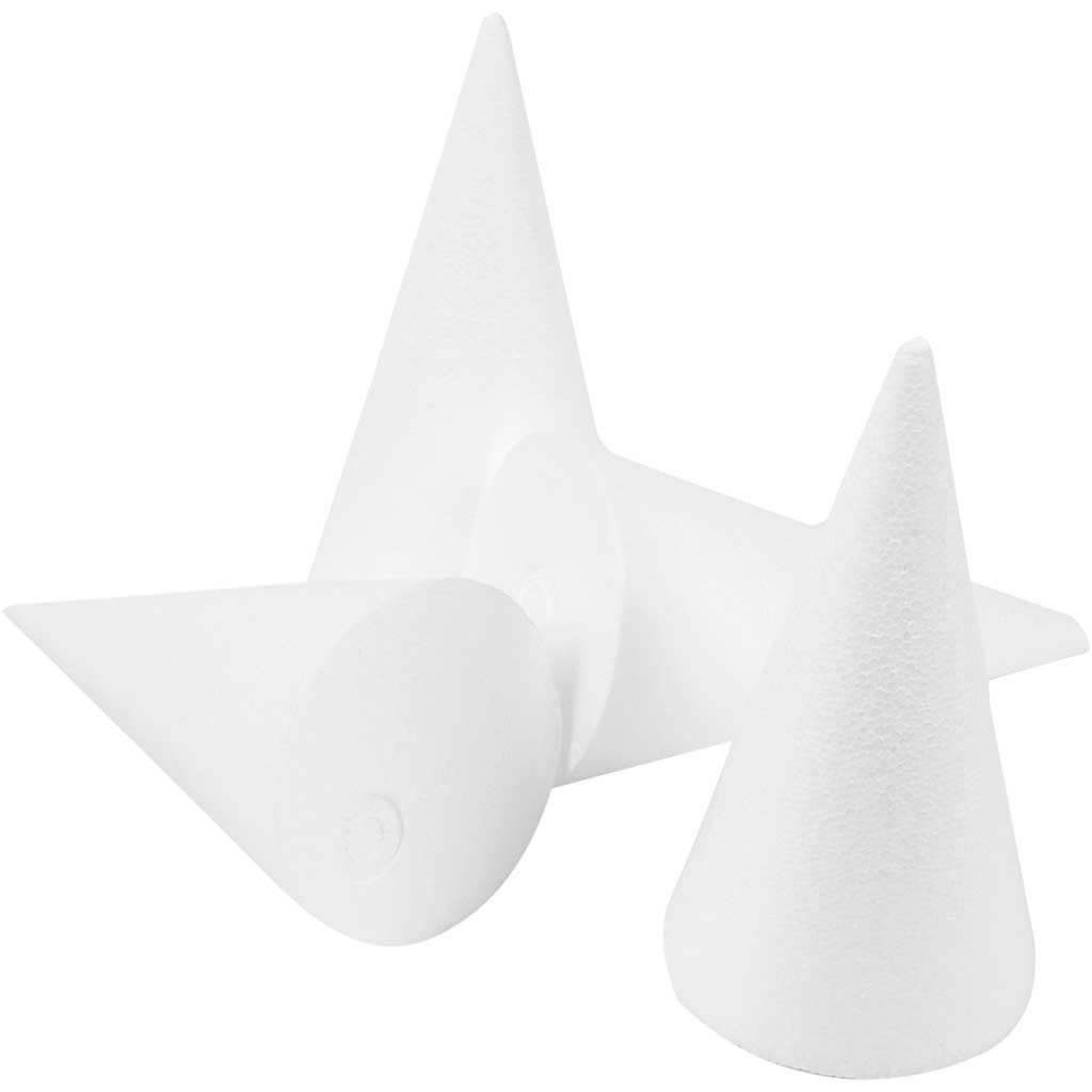Kegle styropor, Højde 14,5 cm, diameter 6 cm | 25 stk