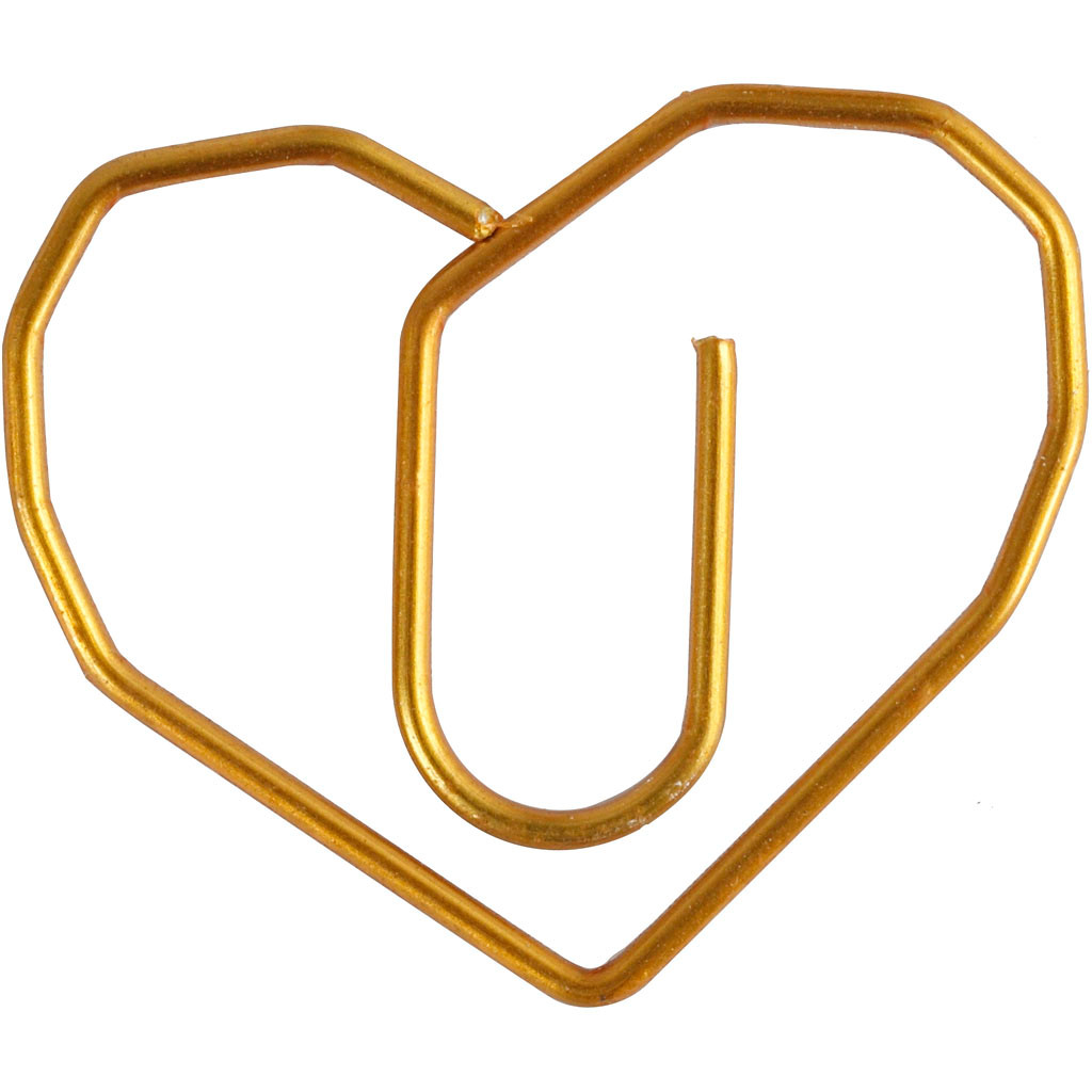 Papirclips - Hjerteformede - 30x20 mm - Guld - 6 stk.