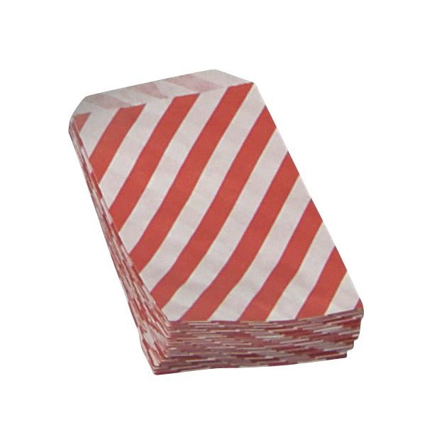 Papirsposer - Små Slikposer Rød/Hvid Stribet - 100x155 mm - 1000 stk