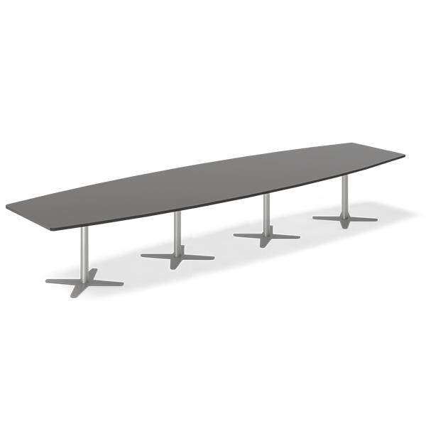 Konferencebord DNA, Antracit 4400x1200 mm bådformet, Alugrå understel