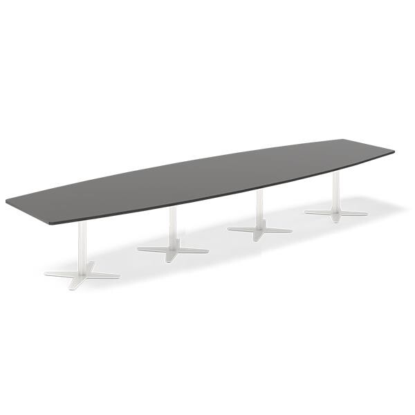Konferencebord DNA, Antracit 4400x1200 mm bådformet, Hvid understel