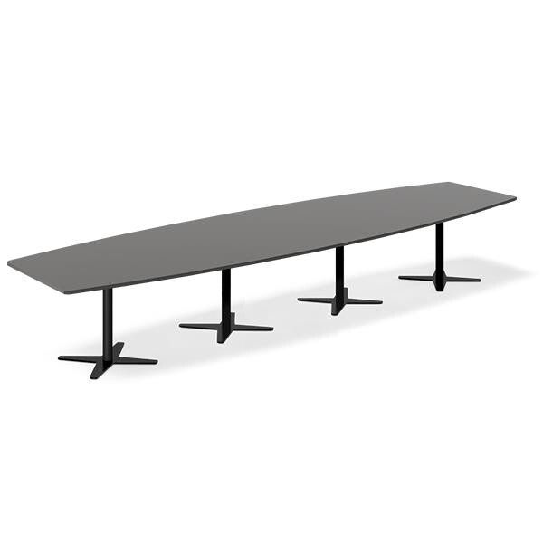 Konferencebord DNA, Antracit 4400x1200 mm bådformet, Sort understel