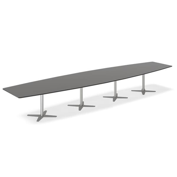 Konferencebord DNA, Antracit 5000x1200 mm bådformet, Alugrå understel