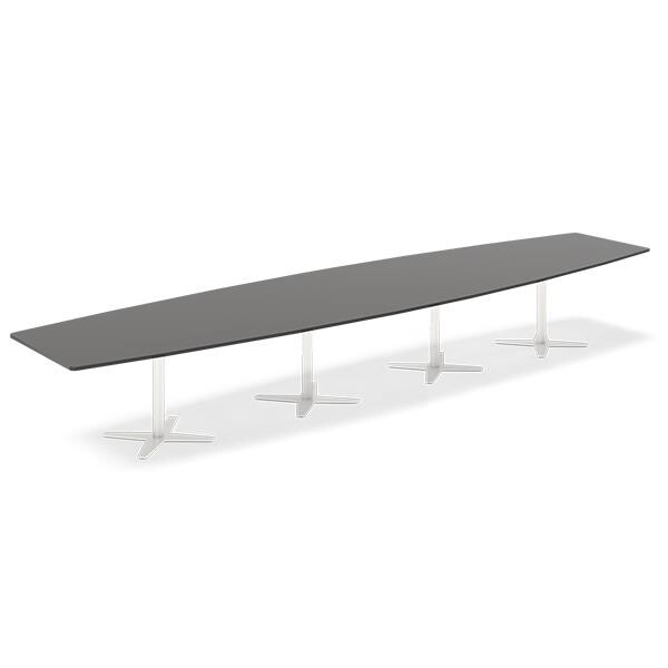 Konferencebord DNA, Antracit 5000x1200 mm bådformet, Hvid understel