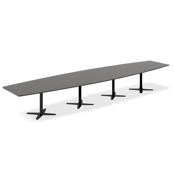 Konferencebord DNA, Antracit 5000x1200 mm bådformet, Sort understel
