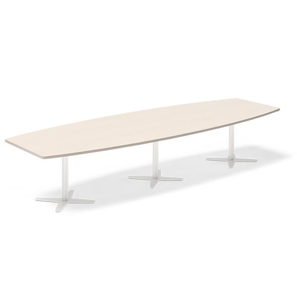 Konferencebord DNA, Birk 3800x1200 mm bådformet, Hvid understel