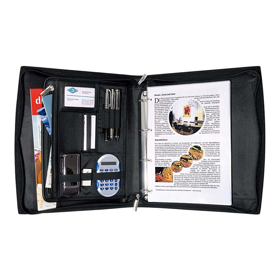Konferencemappe A4 - WEDO 585701 - Lynlås - 4 ringe - Sort
