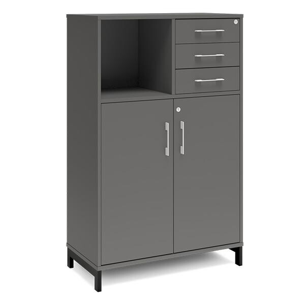 Kontorskab DNA, 800x1275 mm, Antracit/Sort, skuffemodul 3A4/2A4