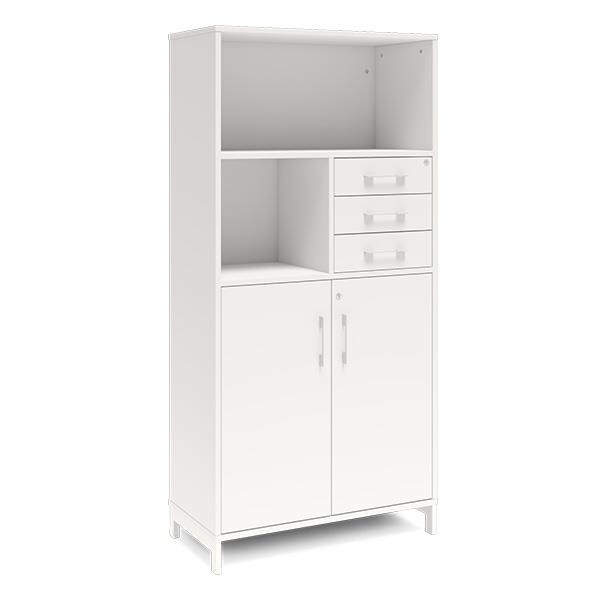 Kontorskab DNA, 800x1660 mm, Hvid/Hvid, skuffemodul 4A4/2A4