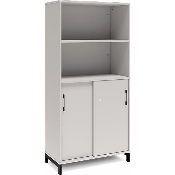 Skab med skydedøre - DNA kontormøbel - 800 x 1660 mm - Lys grå/Sort - 2A4