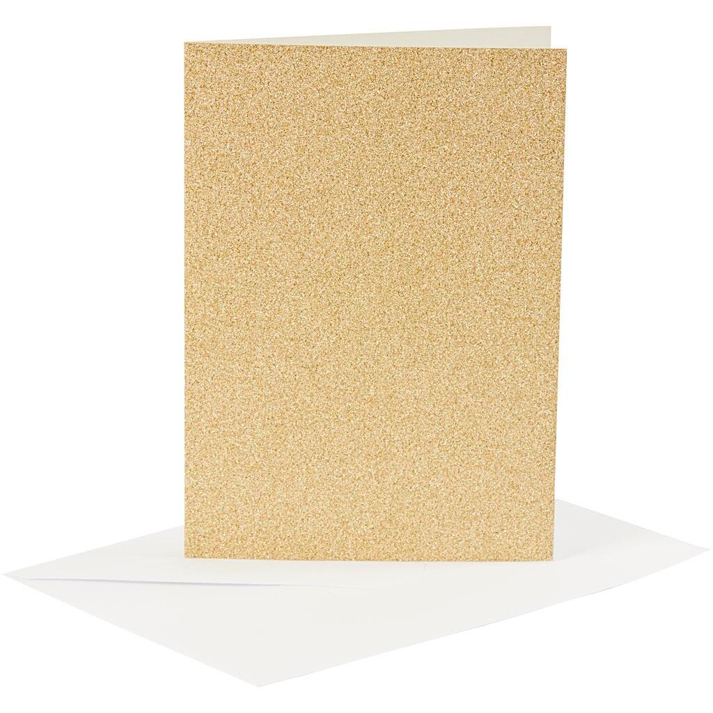 Kort og kuvert kort 10,5 x 15 cm kuvert 11,5 x 16,5 cm guld glitter - 4 sæt