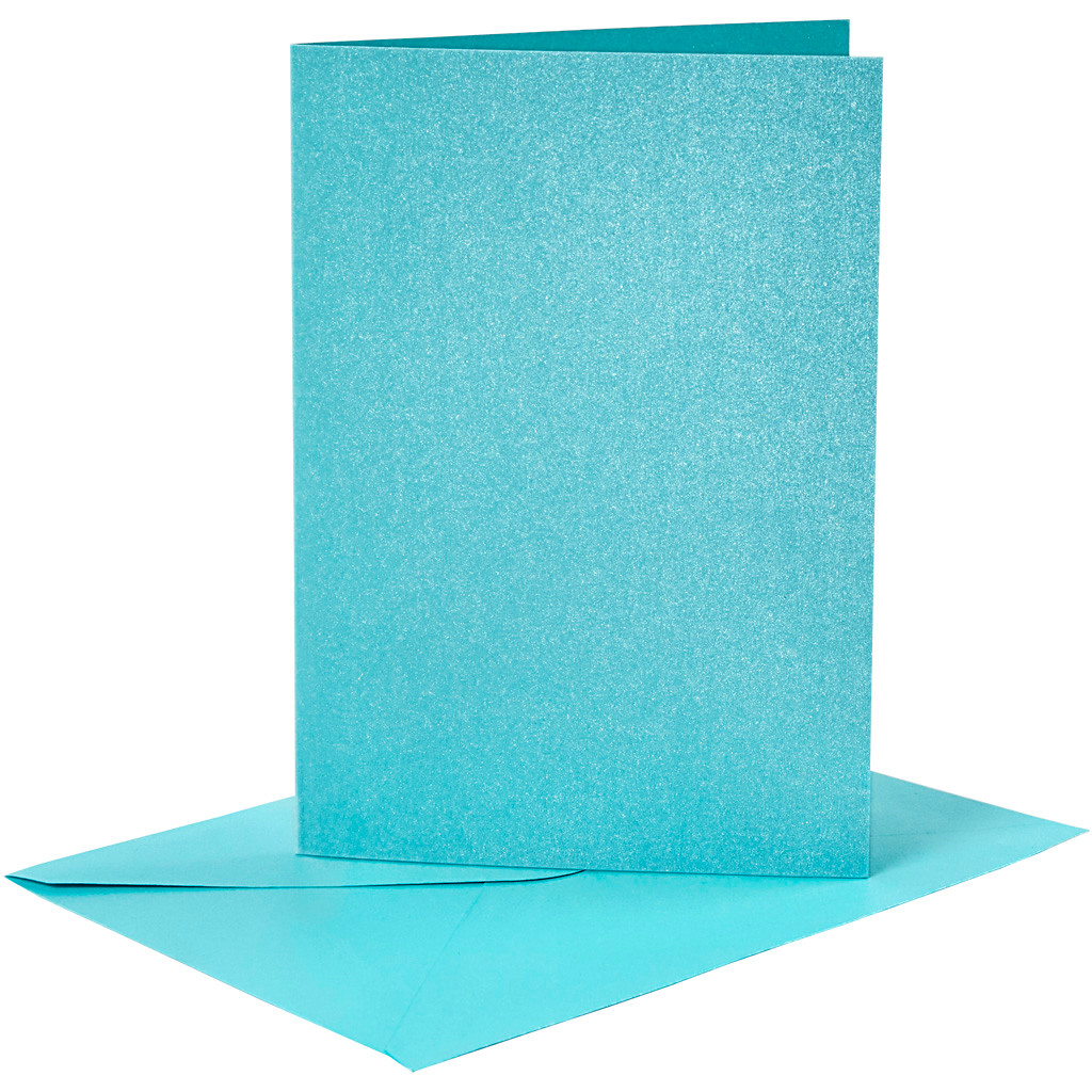Kort og kuverter - 10,5x15 cm - Perlemor blå - 4 sæt