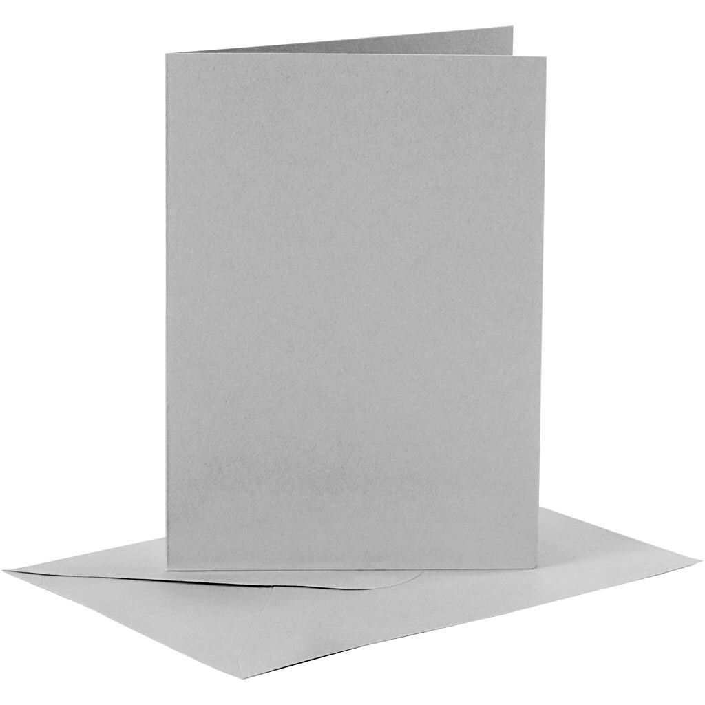 Kort og kuverter, kort str. 10,5x15 cm, kuvert str. 11,5x16,5 cm, grå, 6sæt