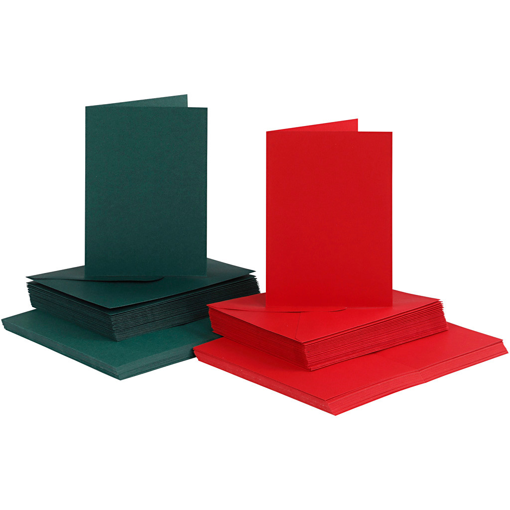 Kort og kuverter kort 10,5 x 15 cm kuvert 11,5 x 16,5 cm grøn rød | 50 sæt