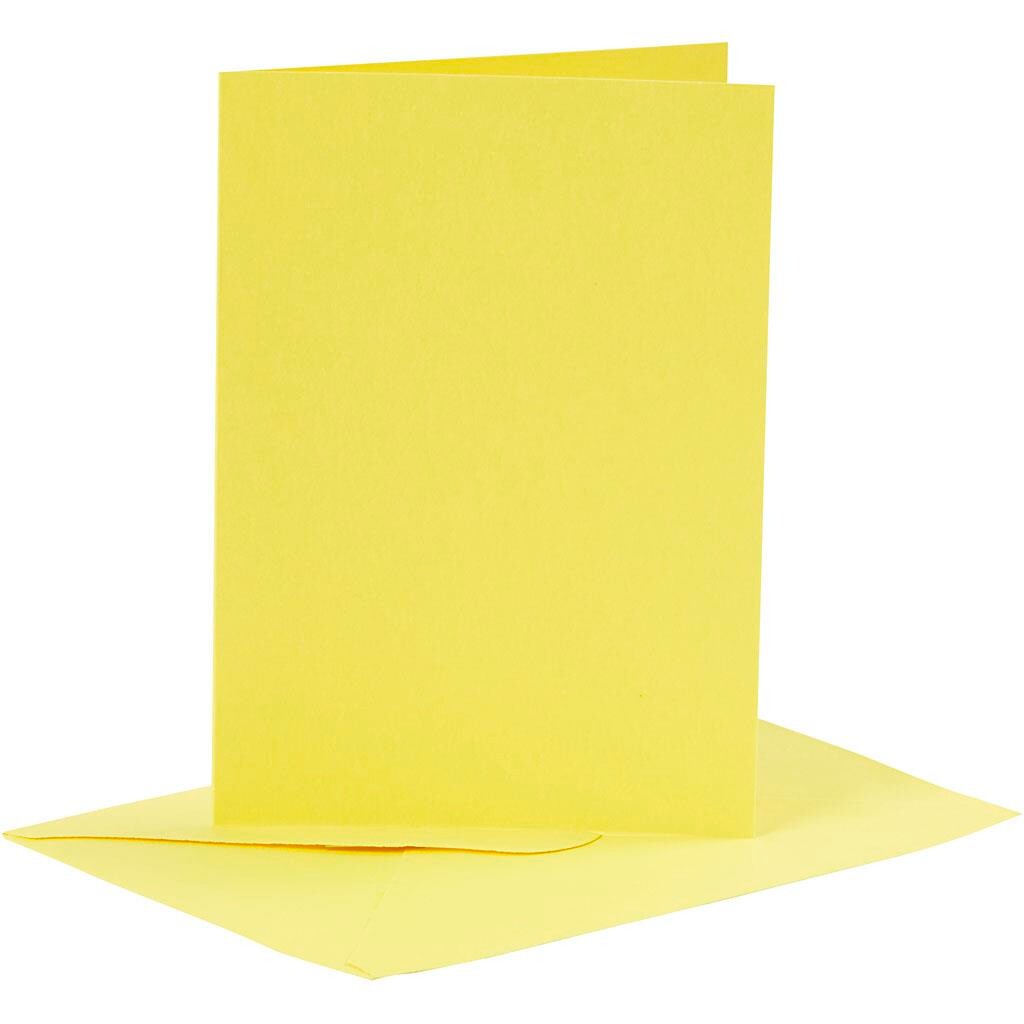 Kort og kuverter - Gul - 10,5x15 cm - 6 sæt